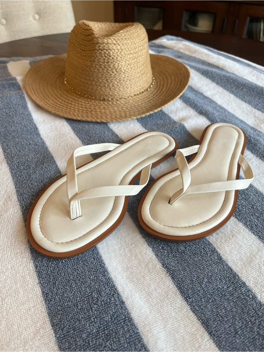 J. Crew Cream Faux-Leather Thong Sandals with Tan Sole